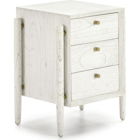 Table de chevet 3 tiroirs bois blanc Vazen (1/3)