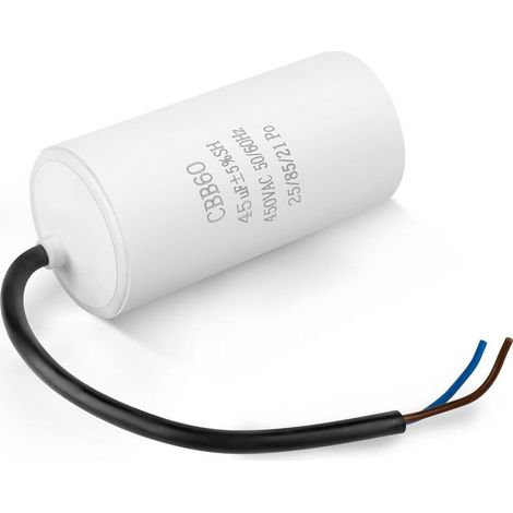 Condensador CBB60 de 1,5 µF y 450 V – 2 cables de 100 mm – Para arranque de motores eléctricos, compresores y bombas de agua – Norma EN60252-1 (1/3)