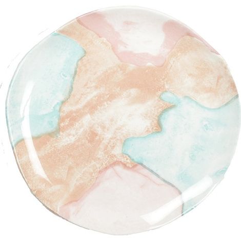 Assiette à Dessert Ronde en Porcelaine Multicolore Bleu Rose et Doré 21,2 x 20,7 cm - PANGIVO (1/3)