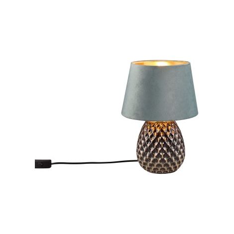 Lampe de table céramique verte, abat-jour 35 cm E27