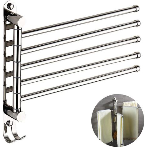 Porte-serviettes mural pivotant en acier inoxydable, bras de suspension pour serviettes de bain/cuisine, organisateur (1/4)