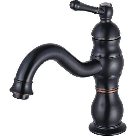 Robinet de salle de bain rétro noir, robinet de salle de bain à poignée unique (1/5)