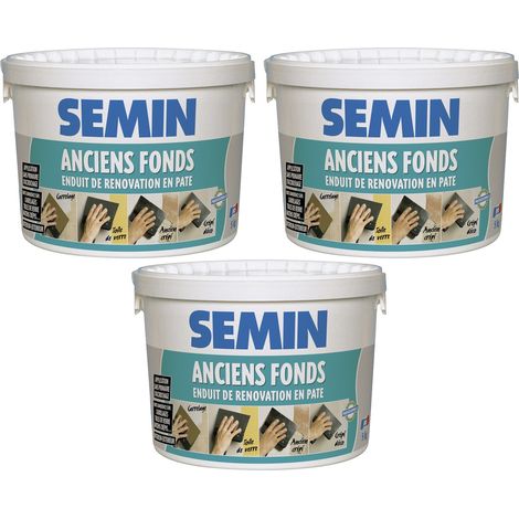 Lot de 3 enduits de rénovation pour les supports irréguliers Anciens Fonds Semin - spécial toile de verre, carrelage, peinture - intérieur/extérieur - seau de 5 kg (1/5)