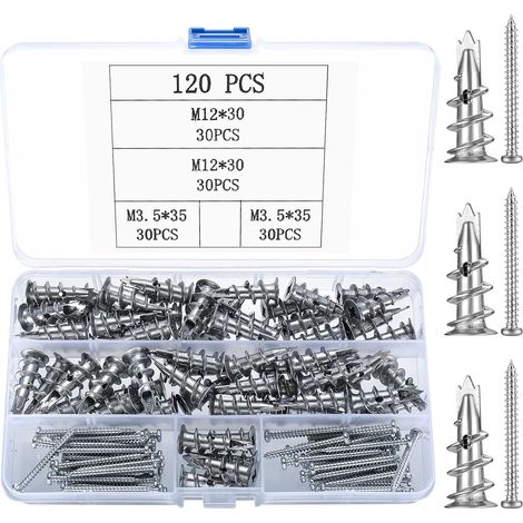 120 Pièces Cheville Placo et Vis Autoperceuses  60 Cheville Placo et 60 Vis Autoforeuses Métal, pour Plaque Plâtre et Béton (1/5)
