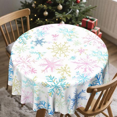 Nappe de table de Noël Ronde 152 cm, Résistante aux intempéries, Motif flocons de neige