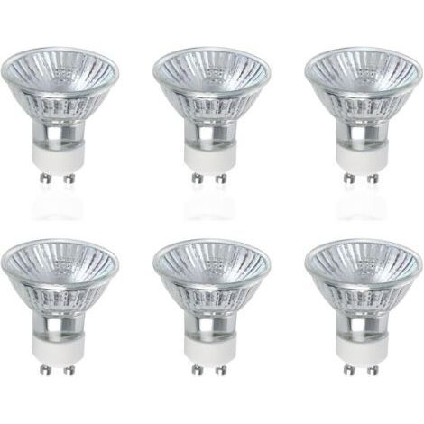 Bombillas halógenas GU10, paquete de 6, focos halógenos GU10 de 50 W, CA 220 V-240 V, 700 lúmenes, ángulo de haz de 40°, blanco cálido 2800 K, regulables. (1/5)