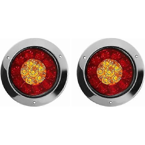 2 feux arrière ronds à 16 LED (clignotants, feux stop, feux de freinage, feux latéraux) pour remorque/camion (rouge et jaune) (1/5)