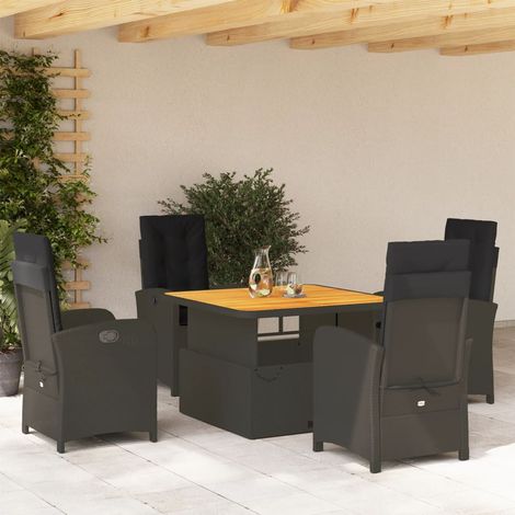 Ensemble 5 pièces de Jardin en Résine Tressée Noir avec Table Relevable et Coussins Amovibles - Mobilier d'Extérieur (1/5)