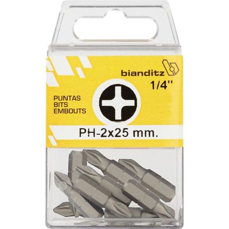 Puntas de Destornillador PH Bianditz 1 4" TIN Niquelado3x25Blister de 10 unidadesBlister de 10 unidades Niquelado 3x25 (1/4)