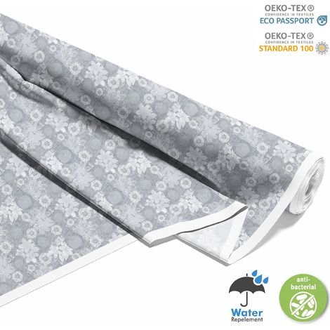 Outdoor Dekostoffe Oxford - Motiv Blumen und Kreise grau I DX342 (1/5)