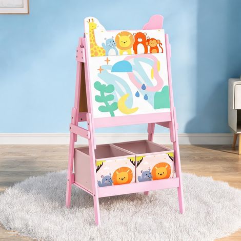 Chevalet enfant 2-en-1 avec ardoise et tableau blanc rangement (1/5)