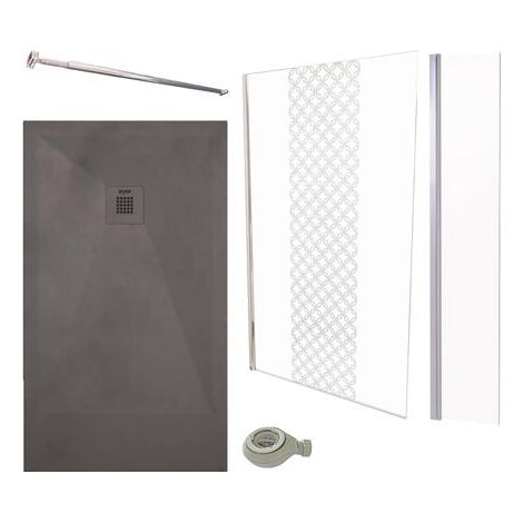 ONDEE - Pack De Ducha – Plato Antracita 160X90cm + Mampara 120cm + Deflector + barra