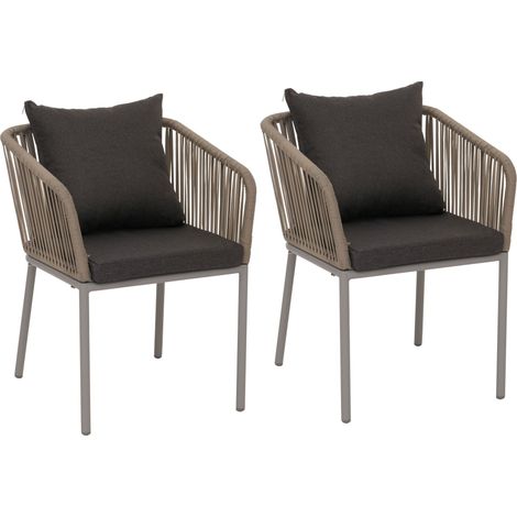 Conjunto de 2 sillas de jardín con reposabrazos de aluminio y tejido de cuerda cojines gris oscuro 040009795 (1/5)
