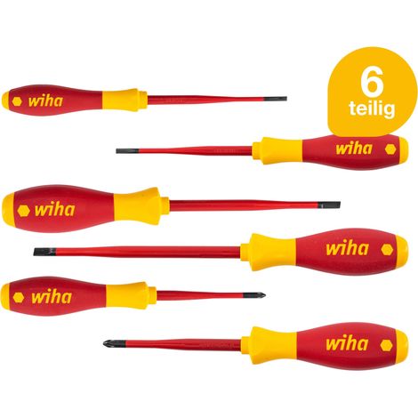 Wiha Schraubendreherset SoftFinish slimFix (35389), 6 teilig, Schraubenziehersatz VDE Elektriker, isoliert 1000v, Schlitz/Kreuz