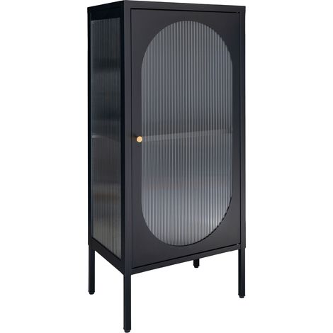 Petit meuble de rangement en verre et métal H50cm - Noir - ADELAIDE (1/5)