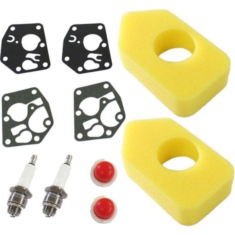 Lot de 2 filtres à air 698369 4216 5086K 5088 avec joint diaphragme 495770 795083 et ampoule d’amorçage 694394 pour moteurs Briggs & Stratton (1/4)