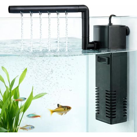 Pompe Filtre Aquarium Interne 200L/h 3W, Filtre Submersible Silencieux avec Barre de Pluie, Filtration Multi-Couches, Débit Réglable pour Aquarium jusqu’à 40L (1/5)