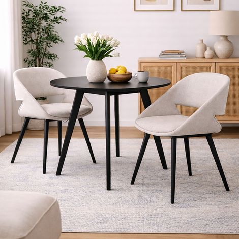 Lot de 2 chaises 51x55x78 cm en tissu écru et noir - ADYA (1/5)