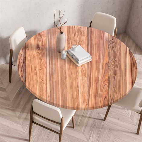 Nappe ronde 140cm Beige clair aspect bois, lavable et antidérapante