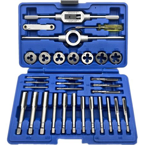 32 PCS Set de filières et tarauds métrique clé à main M3-M12 outil de filetage à main en acier à roulement taraudage pas de vis 55° fabrication filet kit ingénieur avec boîte (1/2)