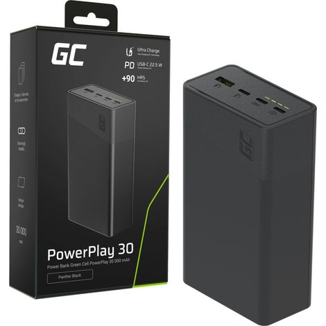 Batería externa Green Cell PowerPlay 30 PBGC30B de 30000 mAh y 22,5 W con puerto USB-A / 3 unidades. (1/5)