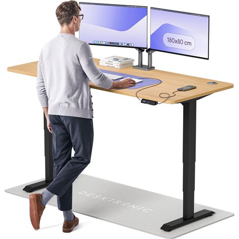 Desktronic Bureau assis debout HomePro - 180x80cm - Noir/Chêne