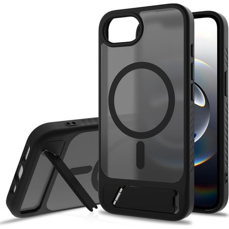 Coque mate avec béquille pour iPhone 17e/16e, compatible MagSafe, noire