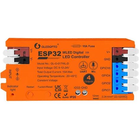 Contrôleur ESP32 WLED avec 4 sorties, fusible 15A, micro, son, éclairage dynamique, relais d'économie d'énergie DIY (1/5)