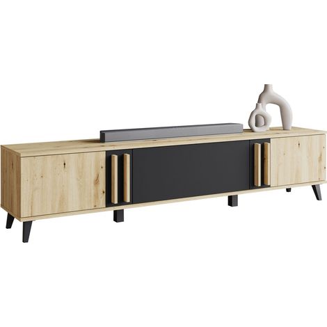 Mueble TV Facetor, Roble Artisan + Grafito, Número de puertas: 0, Número de cajones: 0, 180x40x33cm