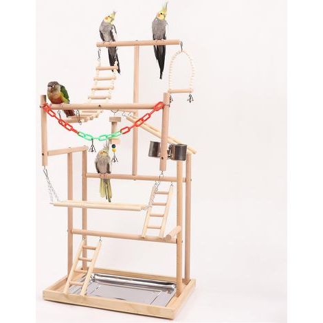 Perchoir Oiseaux, Jouet Perroquet, Aire de Jeux pour Oiseaux, Place de Jeux en Bois pour Perruches Canaris, Perchoir en Bois pour perroquets -48 33,5 94,5CM (1/5)