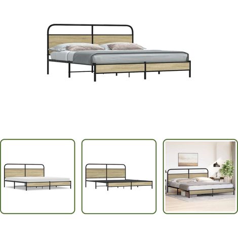 Stahlbett - Metallbett ohne Matratze Sonoma-Eiche 200x200 cm (1/5)
