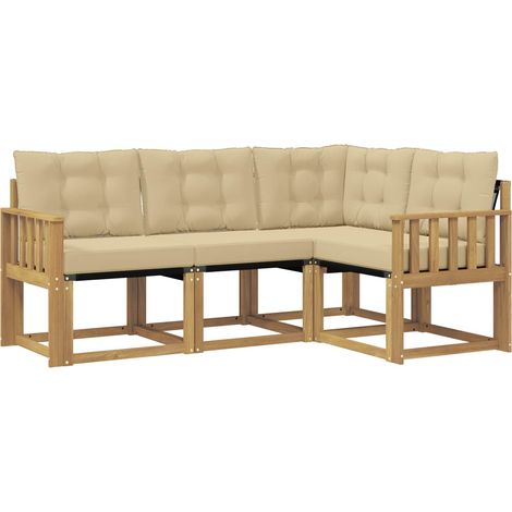 Conjunto de sofás de exterior con cojín 4 pcs y Beige vidaXL
