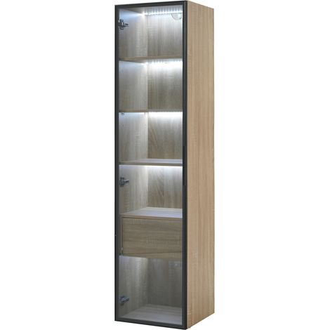 Mobile bagno con luce LED, 40 cm, 1 cassetto grande, porta in vetro temperato (1/5)