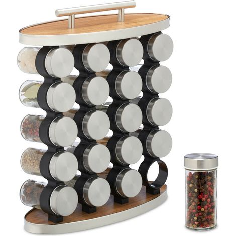 Ensemble de 20 pots à épices Carmdering avec support, passoire, portable, rechargeable, disponible en argent et transparent.