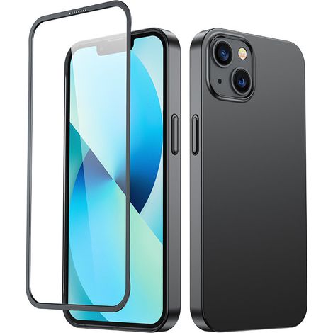 Cover custodia per iPhone 13, custodia posteriore e anteriore + vetro temperato, nero (1/5)