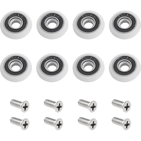 Set de rouleaux de porte de douche à 8 rouleaux avec vis M5, rail incurvé blanc avec excentrique, roue de rechange et rouleau pour porte coulissante en verre, 23 mm (1/5)