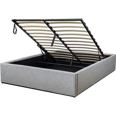 CALICOSY - Lit coffre 140x190 cm en tissu gris - ALBA (1/5)