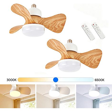 2 Mini ventilateur de plafond LED avec lumière, 30W, à intensité variable, télécommande, 38x19cm,base non incluse. (1/5)