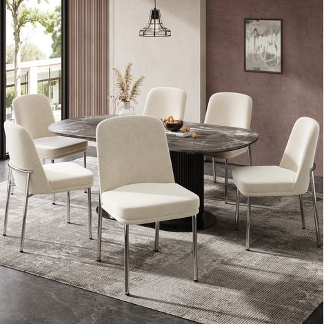 Pack de 6 sillas de comedor de terciopelo beige, estructura metálica, 42,5 x 53 x 82 cm HAVRYA (1/5)