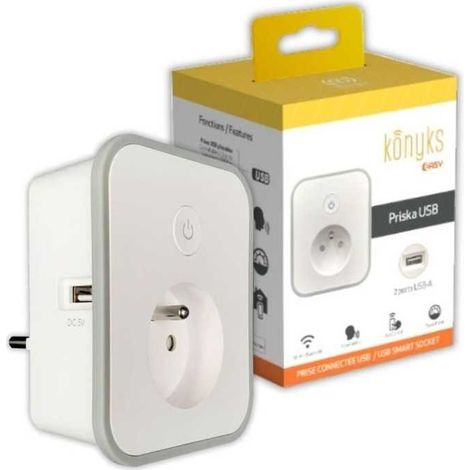 Wi-Fi socket - KONYKS - Priska USB - 16A - 2 USB-A sockets - Consumption meter