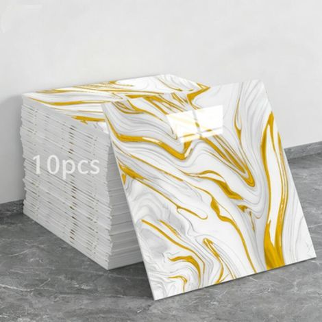 Un juego de 10 paneles de papel pintado autoadhesivos con estampado de mármol (no son azulejos reales, dimensiones: 30 x 30 x 0,2 cm). (1/5)