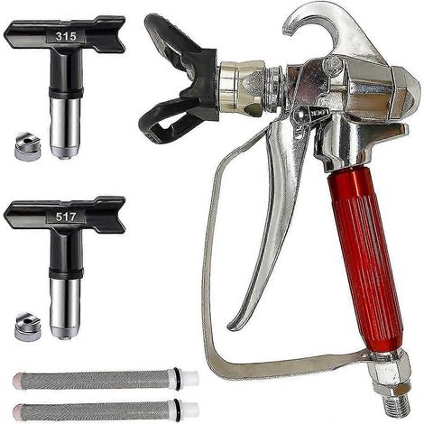 Pistolet à peinture sans air avec 2 buses de pulvérisation (315, 517) et protection de buse + 2 cartouches de peinture sans air (1/5)