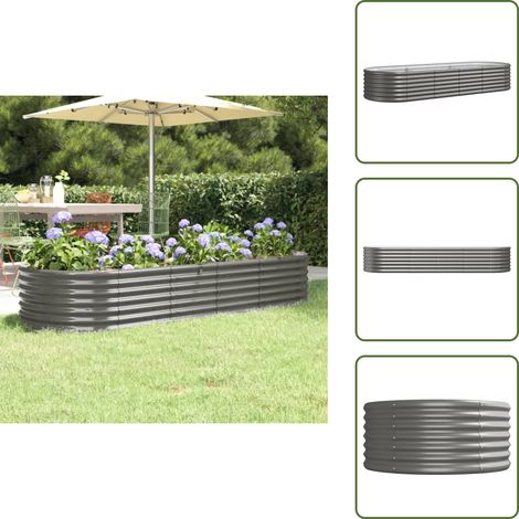 Lit surélevé de jardin Acier enduit de poudre 224x80x36 cm gris - Jardinière Surélevée - Bac À Fleurs - Pot De Fleurs Extérieur - Décoration Jardin - Plante Grimpante (1/5)