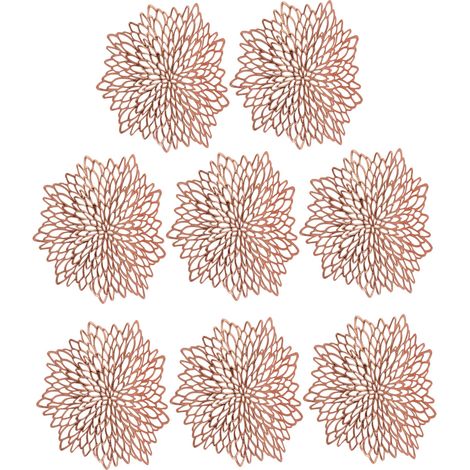 Ensemble de 8 sets de table en PVC isolants, ajourés, à motif floral, couleur or rose (1/5)