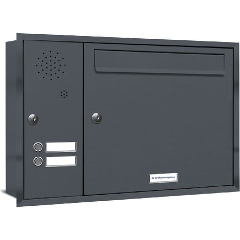 1er Briefkasten Unterputz RAL Farbe 7016 Anthrazit 2 Klingel Sprechgitter (1/5)