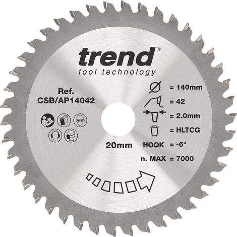 Lame scie circulaire TCT alu/plastique 140 mm, 42 dents, 20 mm (1/5)
