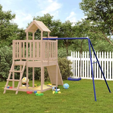 Aire de Jeux Maisonnette de jeu avec mur d'escalade balançoire Maison enfant exterieur bois de pin 33832 (1/5)