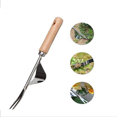 Desmalezador manual con mango de madera, herramienta de jardinería para deshierbar y trasplantar (1/2)