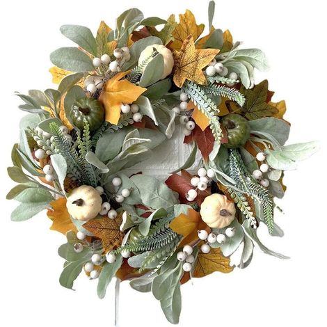 Couronne de porte artificielle d’automne – Décoration rustique avec citrouilles et baies – Pour porte d’entrée, Thanksgiving et Halloween – 40cm (1/5)