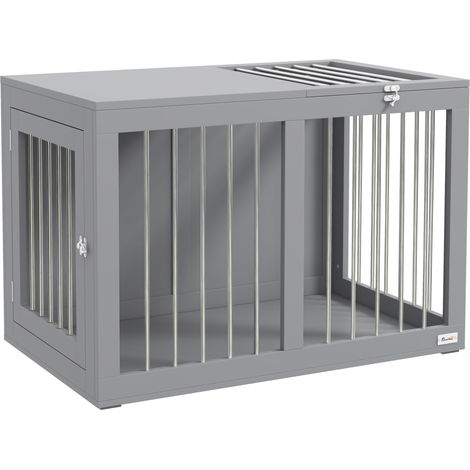 CHICFURN Gabbia per cani con chiusura 80 x 50 x 56,5 cm in acciaio e MDF grigio, 2 porte (1/5)